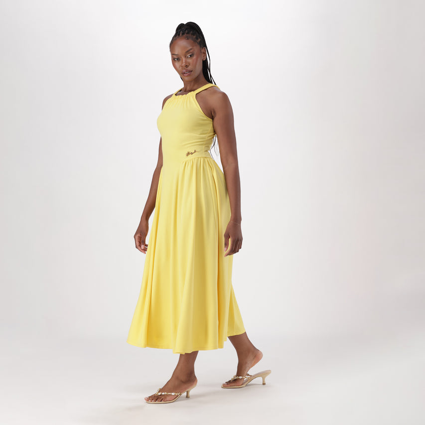 IRIS YELLOW HALTER NECK MIDI DRESS - view 2