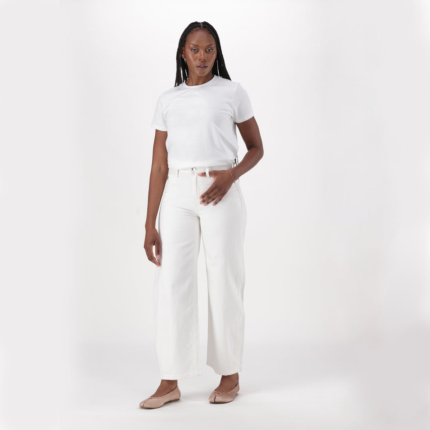 MADDIE MID-RISE WHITE BARREL LEG - view 2