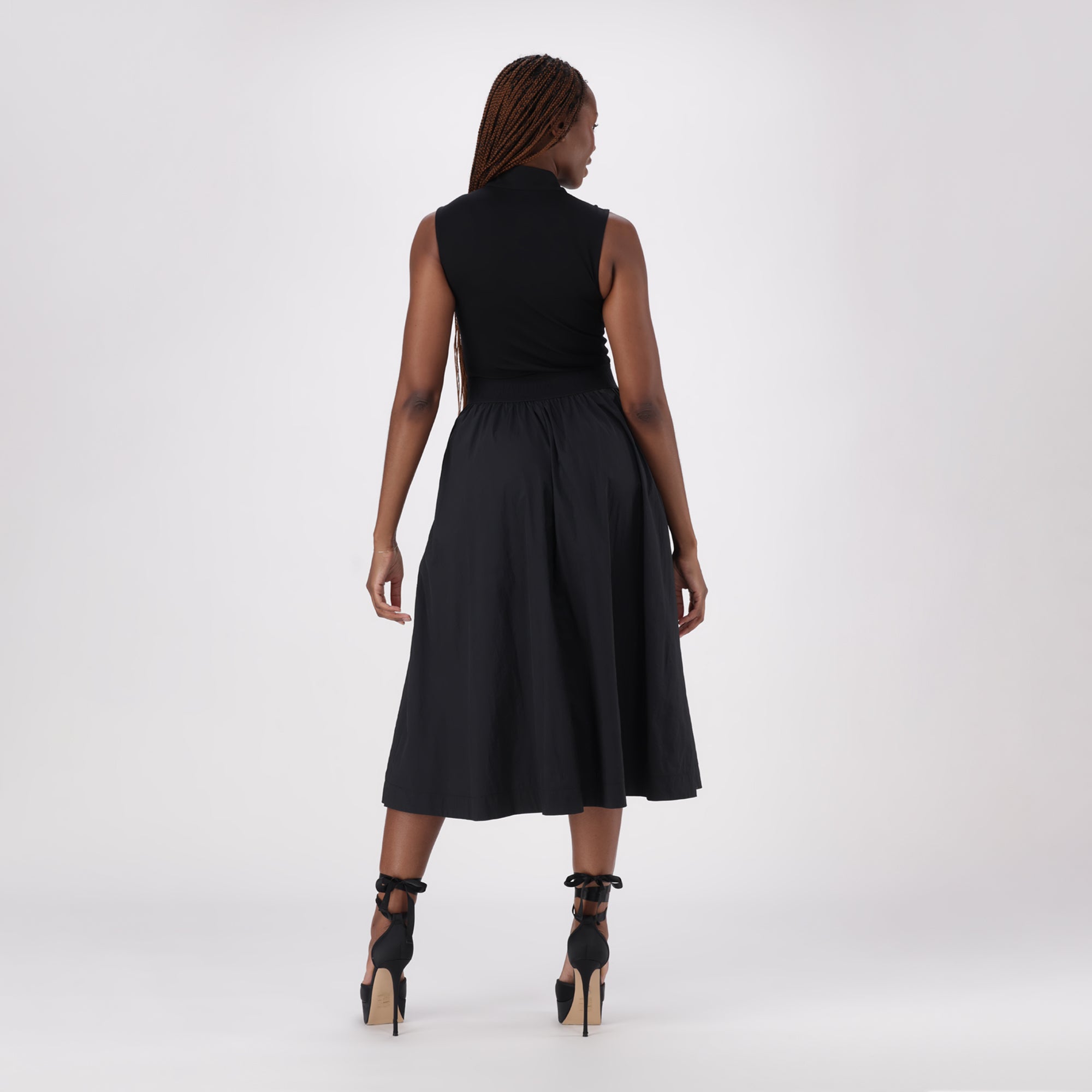 ZEETHA BLACK FIT & FLARE QUARTER ZIP MIDI DRESS - view 5