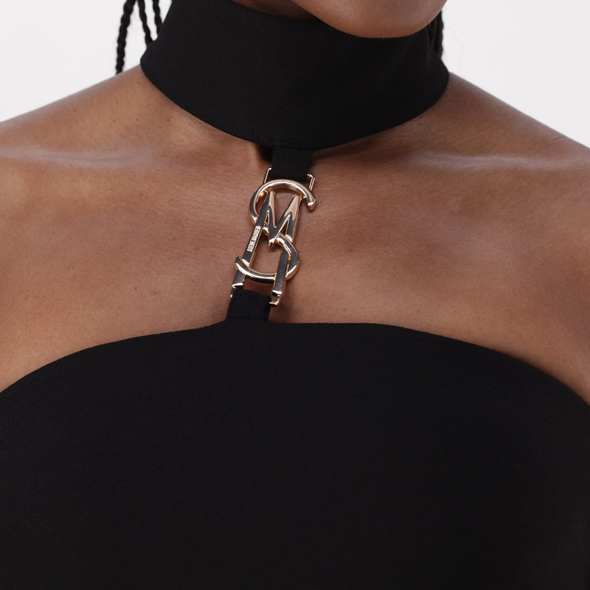 SHILOH BLACK LONG DRESS WITH HIGH NECK & BUCKLE - view 3