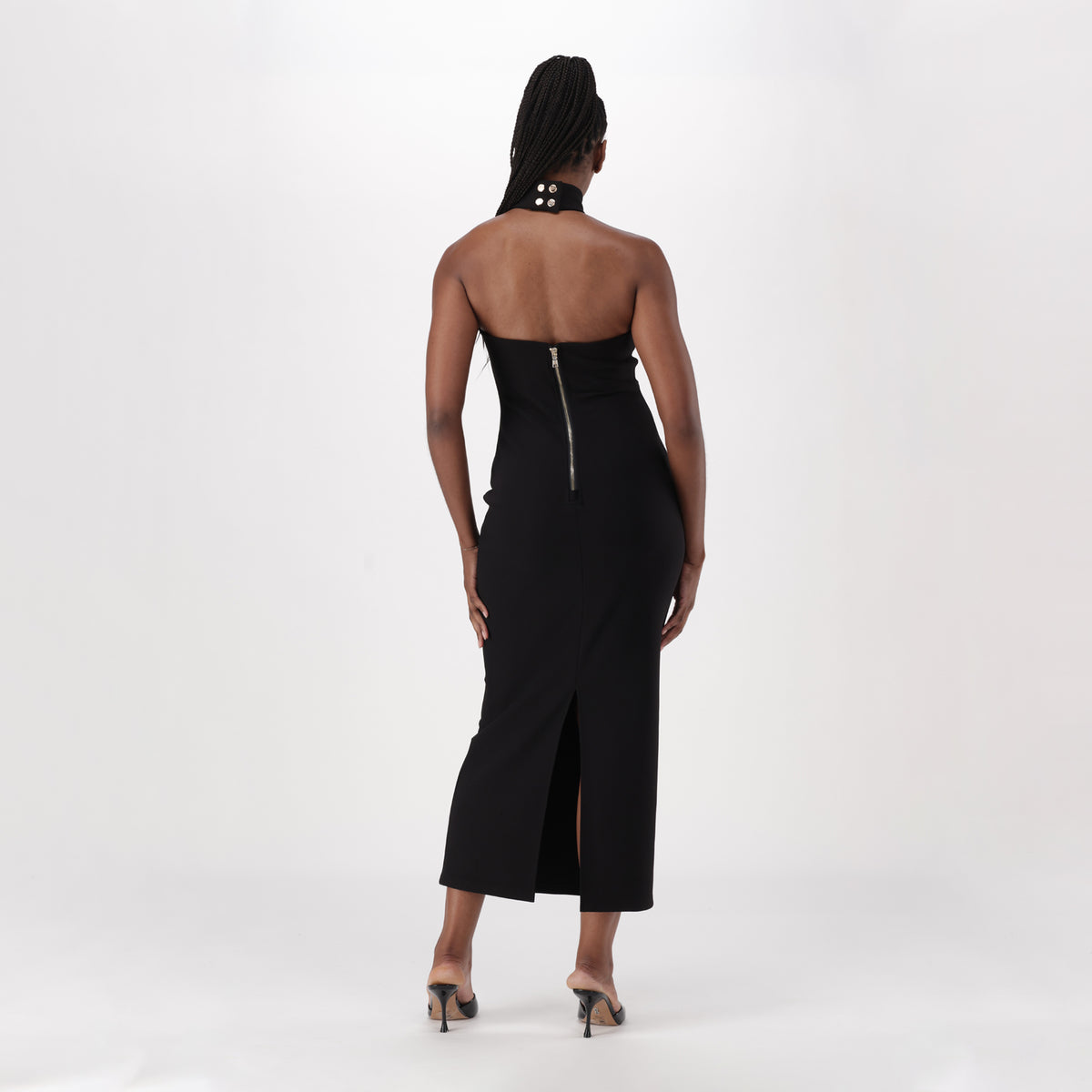 SHILOH BLACK LONG DRESS WITH HIGH NECK & BUCKLE - view 7