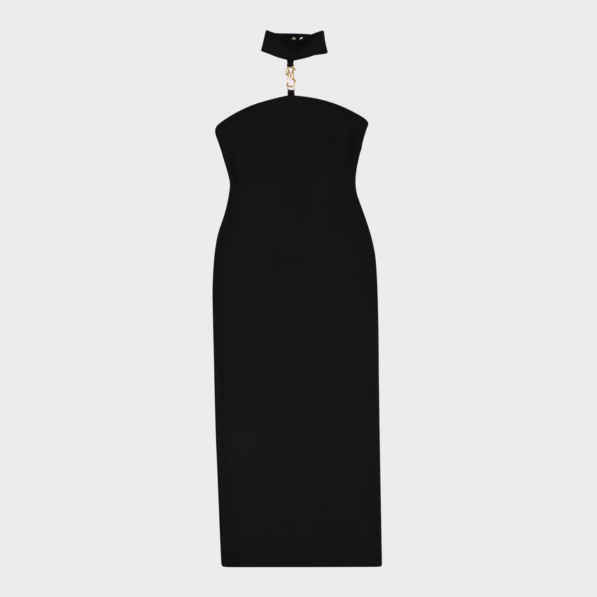 SHILOH BLACK LONG DRESS WITH HIGH NECK & BUCKLE - view 8