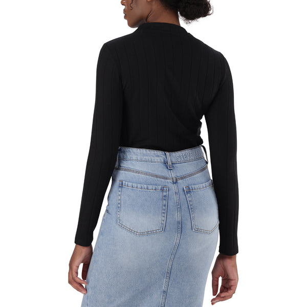 ELIZA BLACK RIB FUNNEL NECK TOP