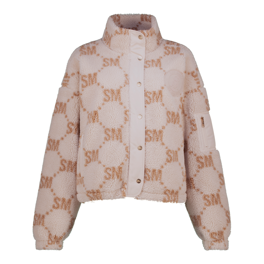 JOVIE NEUTRAL TEDDY FLEECE CROPPED BOMBER
