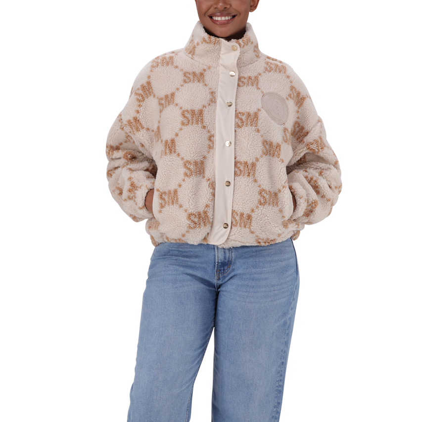 JOVIE NEUTRAL TEDDY FLEECE CROPPED BOMBER