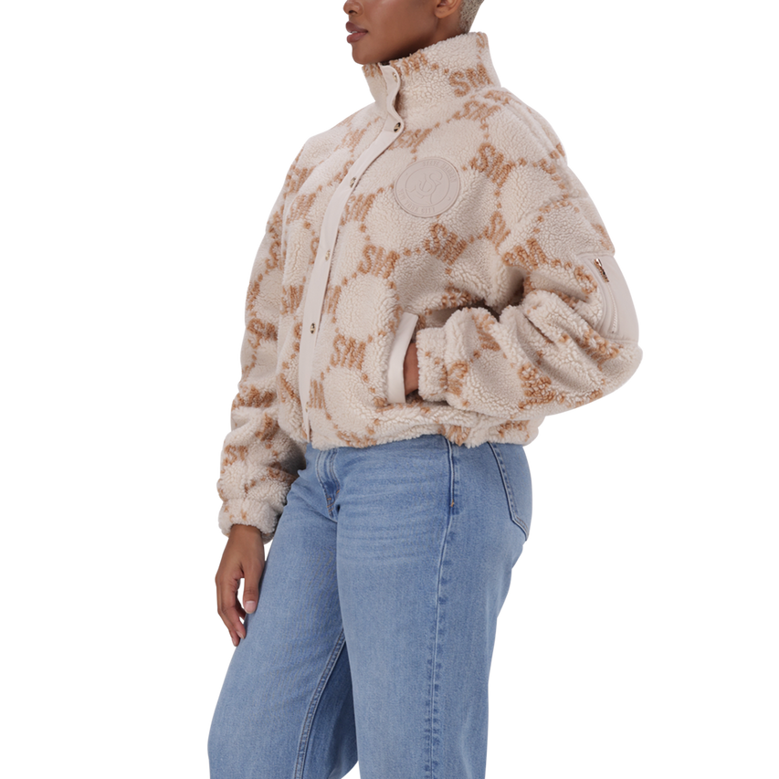 JOVIE NEUTRAL TEDDY FLEECE CROPPED BOMBER