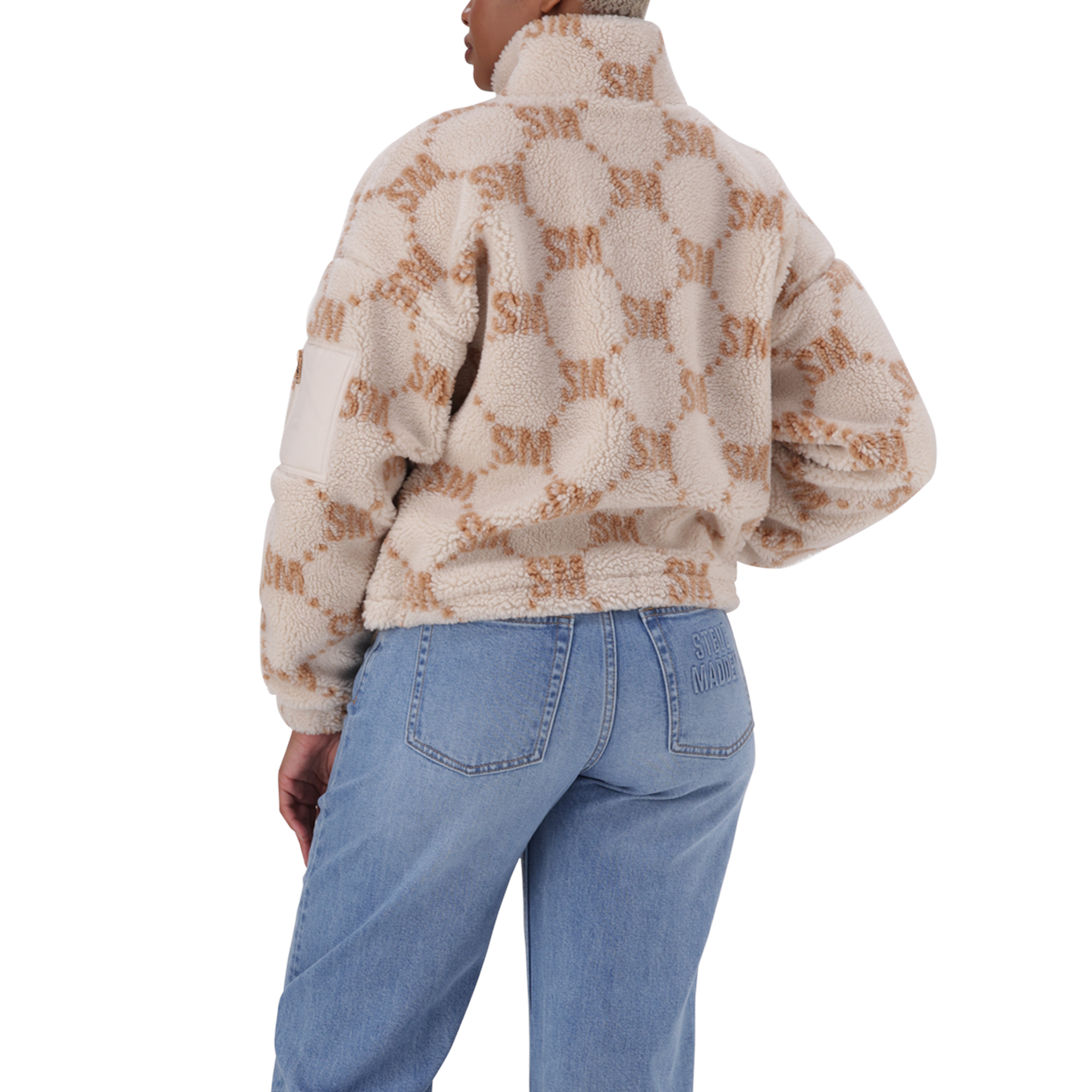 JOVIE NEUTRAL TEDDY FLEECE CROPPED BOMBER