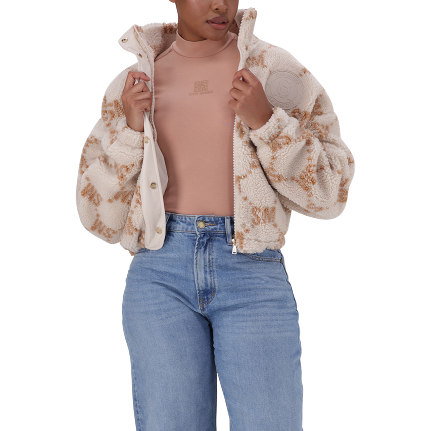 JOVIE NEUTRAL TEDDY FLEECE CROPPED BOMBER
