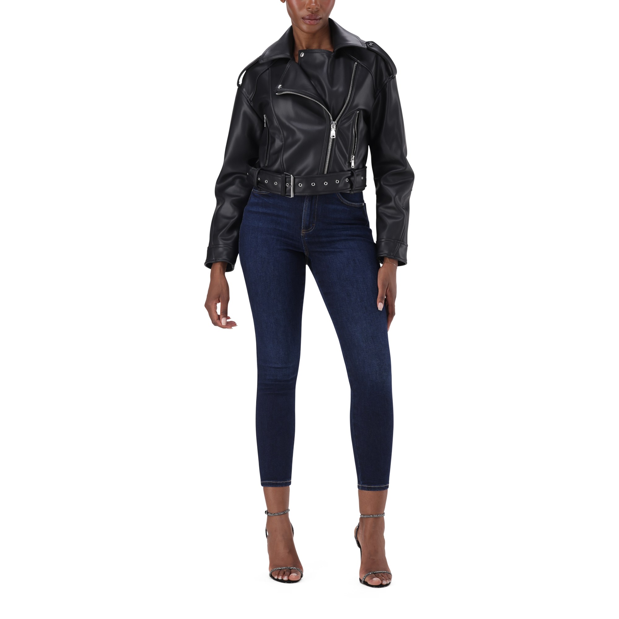 LAURA BLACK VEGAN LEATHER BIKER JACKET - view 4