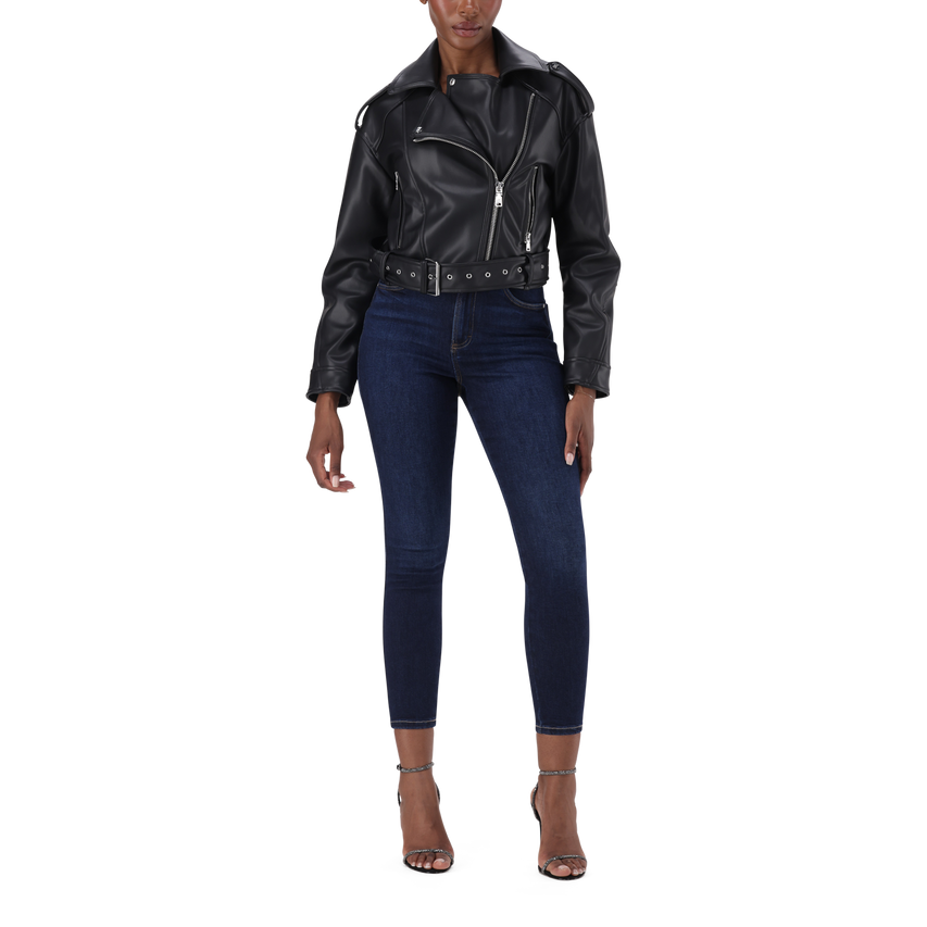 LAURA BLACK VEGAN LEATHER BIKER JACKET - view 4
