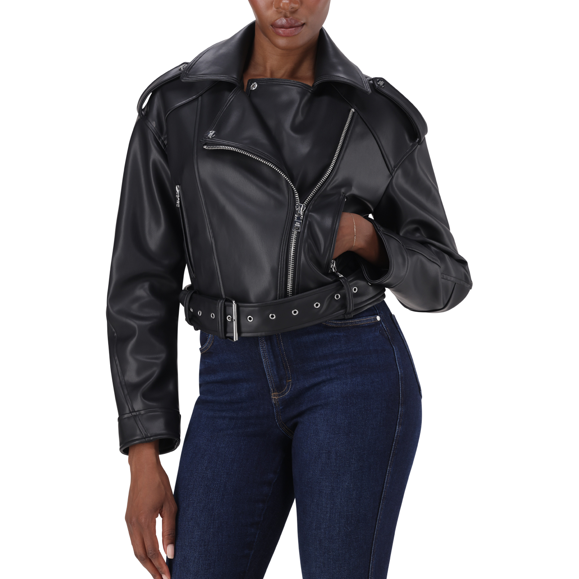 LAURA BLACK VEGAN LEATHER BIKER JACKET – Steve Madden South Africa
