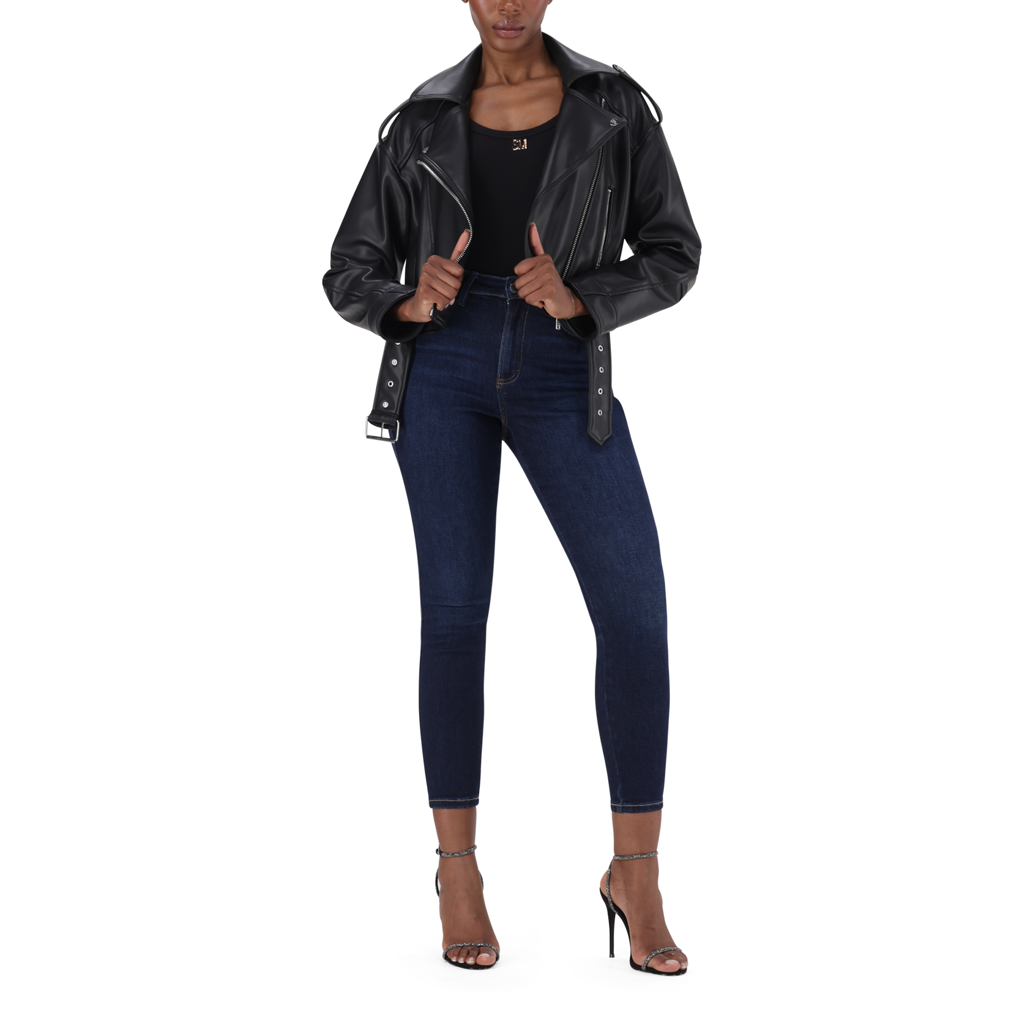 LAURA BLACK VEGAN LEATHER BIKER JACKET - view 5
