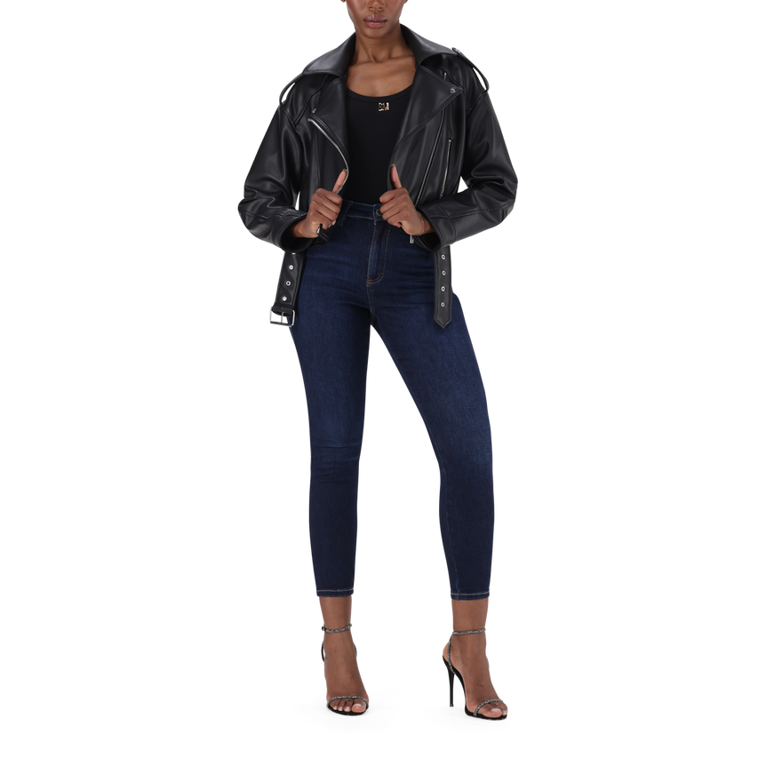 LAURA BLACK VEGAN LEATHER BIKER JACKET - view 5