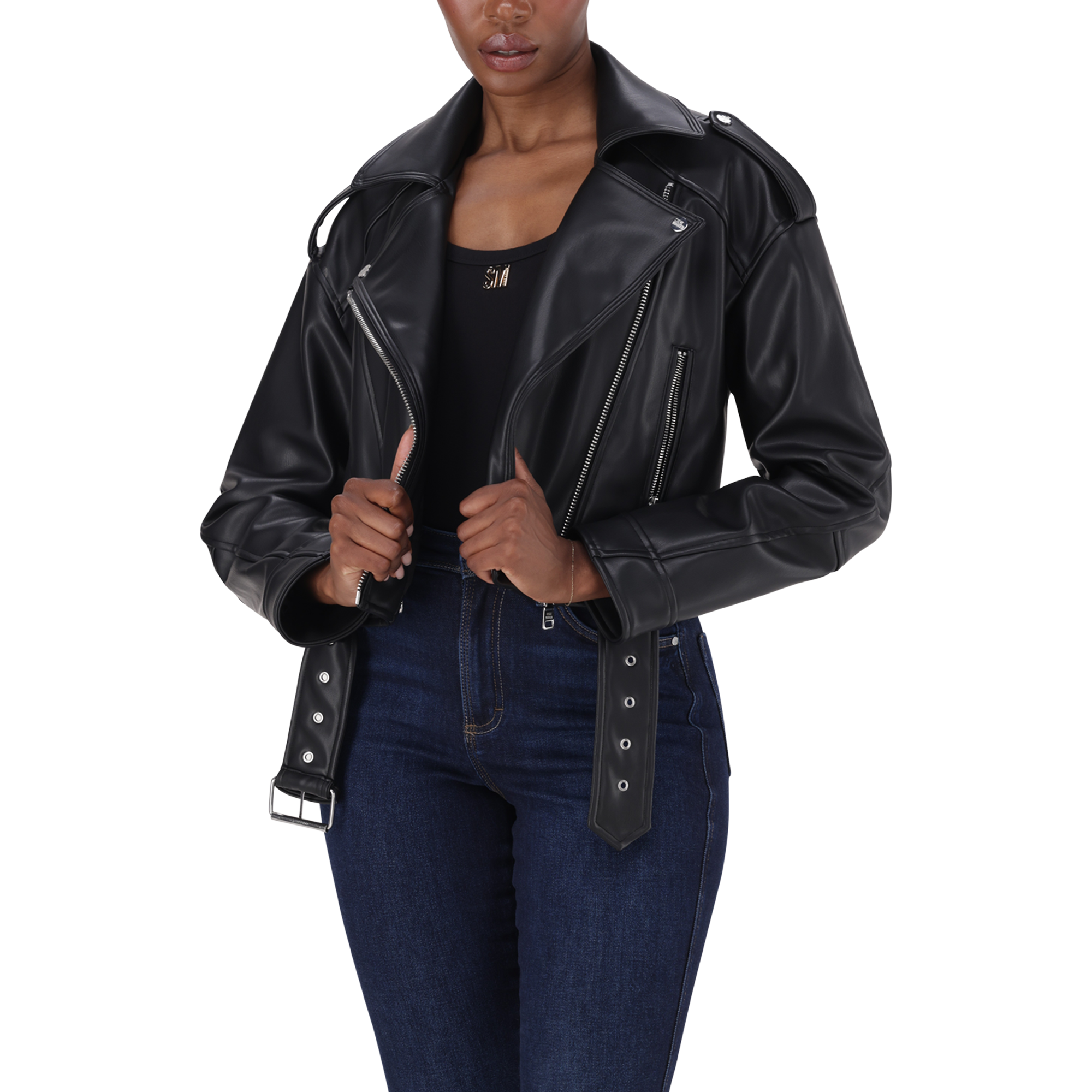 LAURA BLACK VEGAN LEATHER BIKER JACKET – Steve Madden South Africa