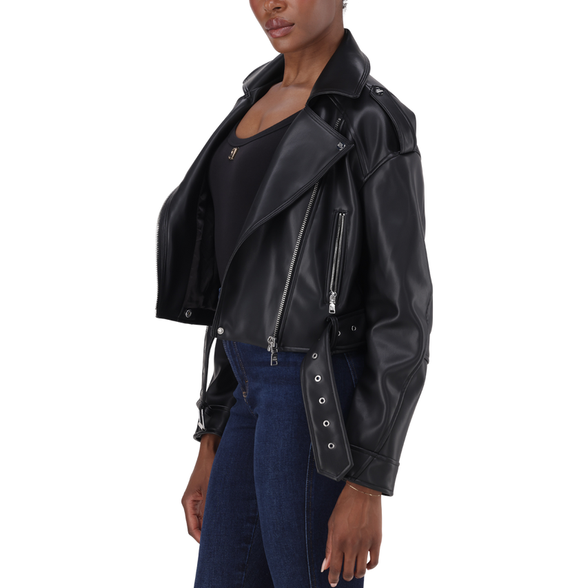 LAURA BLACK VEGAN LEATHER BIKER JACKET - view 7