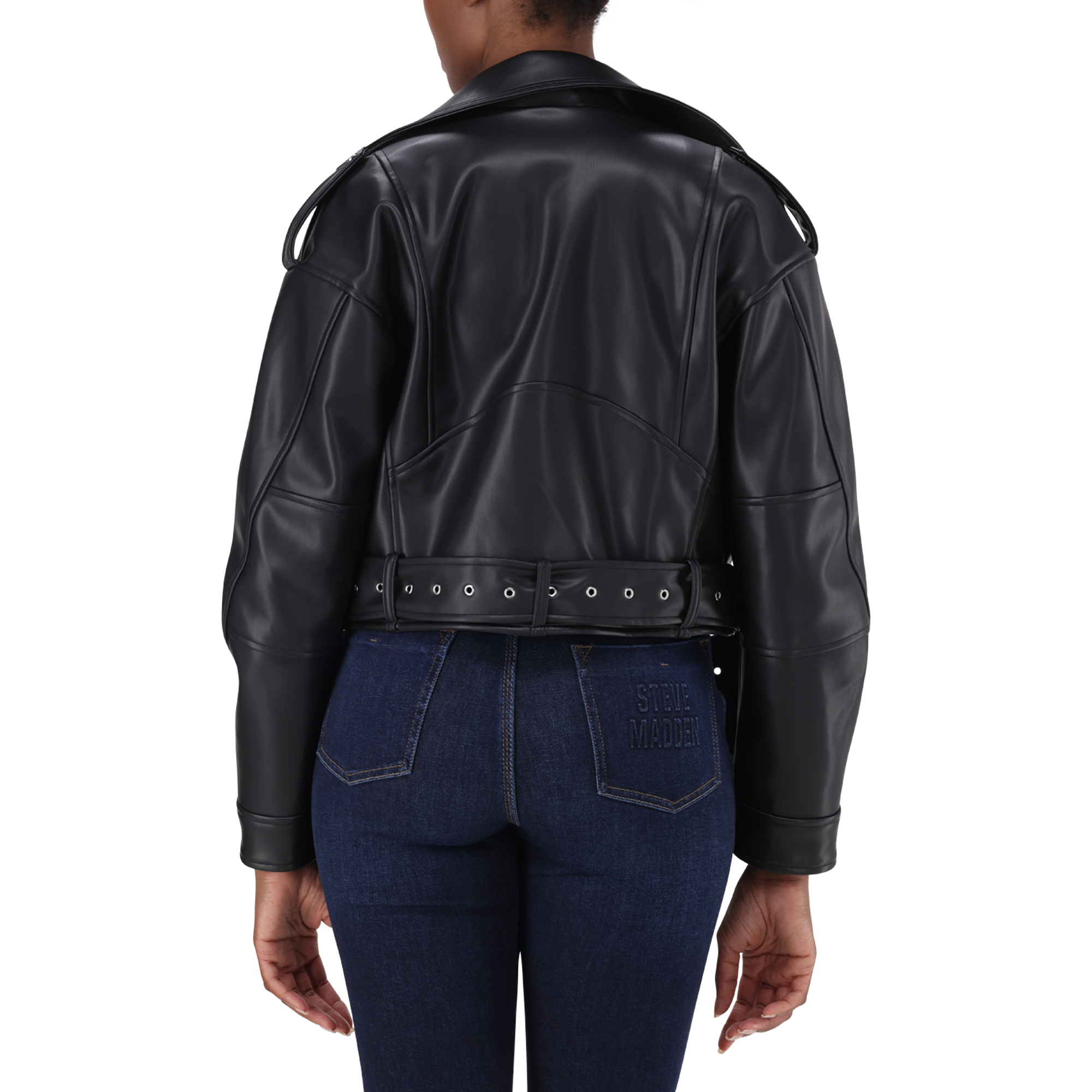 LAURA BLACK VEGAN LEATHER BIKER JACKET - view 8