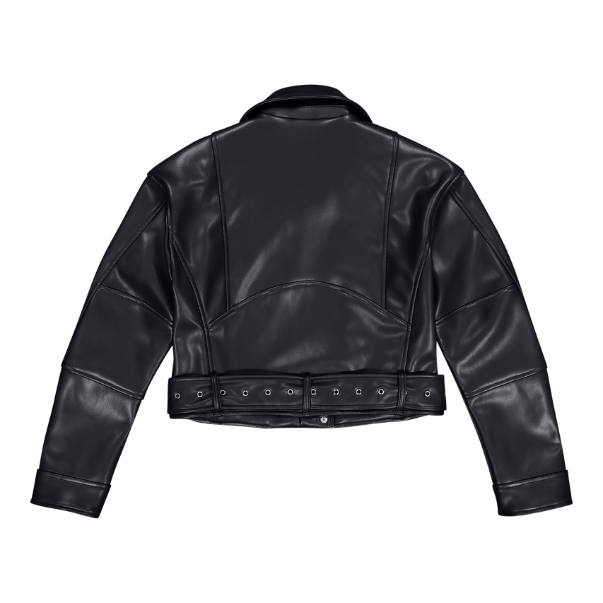 LAURA BLACK VEGAN LEATHER BIKER JACKET - view 9