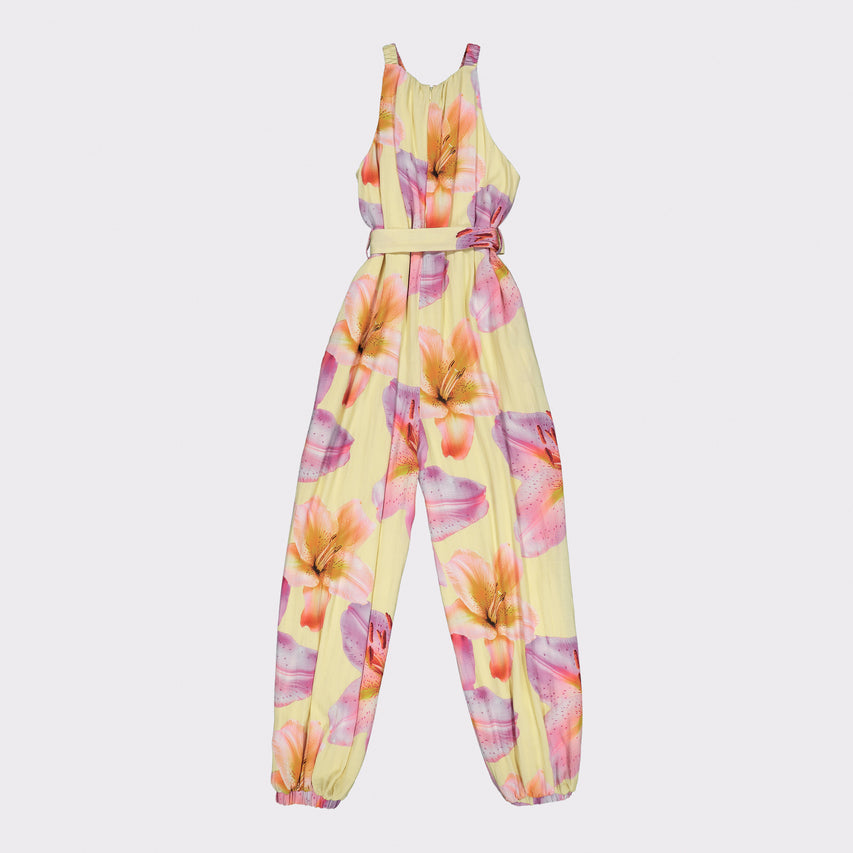 LYDIA MULTI FLORAL PRINTED JUMPSUIT WITH FABRIC BELT - view 7