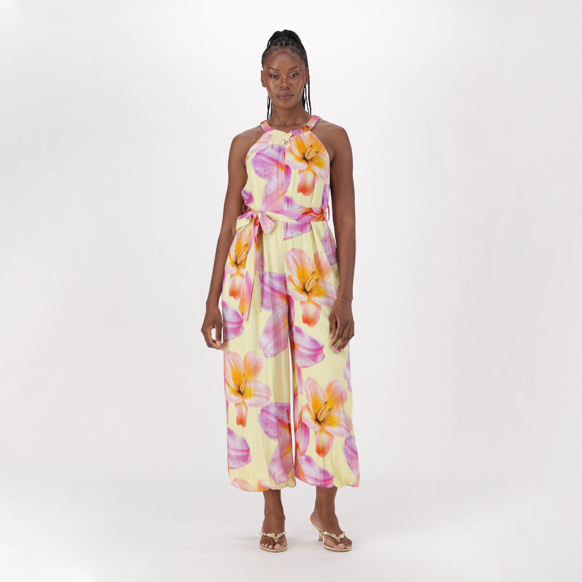 LYDIA MULTI FLORAL PRINTED JUMPSUIT WITH FABRIC BELT - view 2