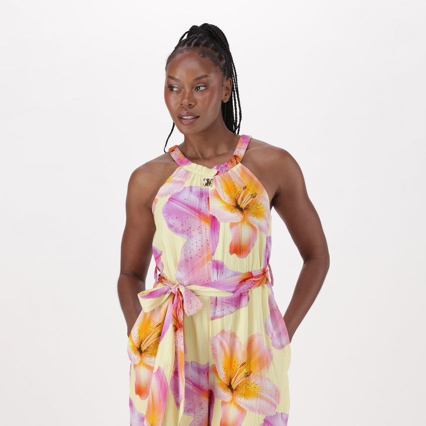 LYDIA MULTI FLORAL PRINTED JUMPSUIT WITH FABRIC BELT - view 4