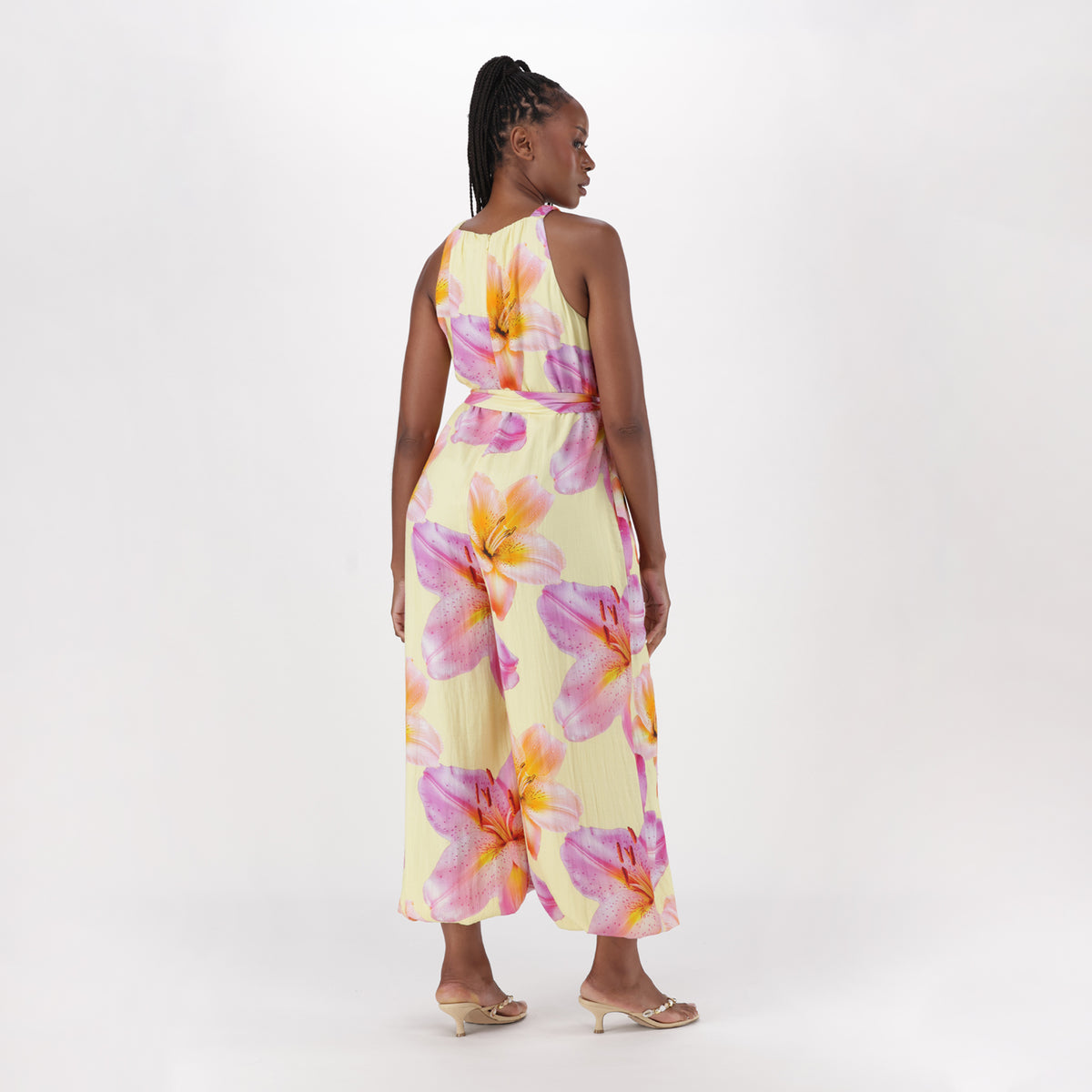 LYDIA MULTI FLORAL PRINTED JUMPSUIT WITH FABRIC BELT - view 6