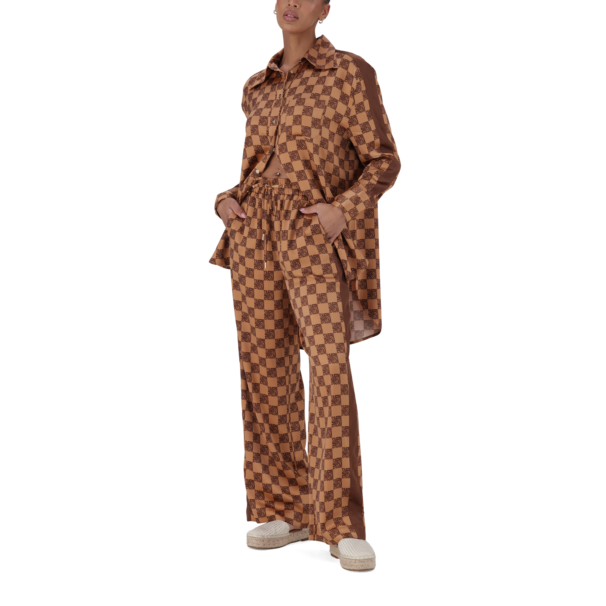 AZARA MOCHA MONOGRAM WIDE LEG PANT