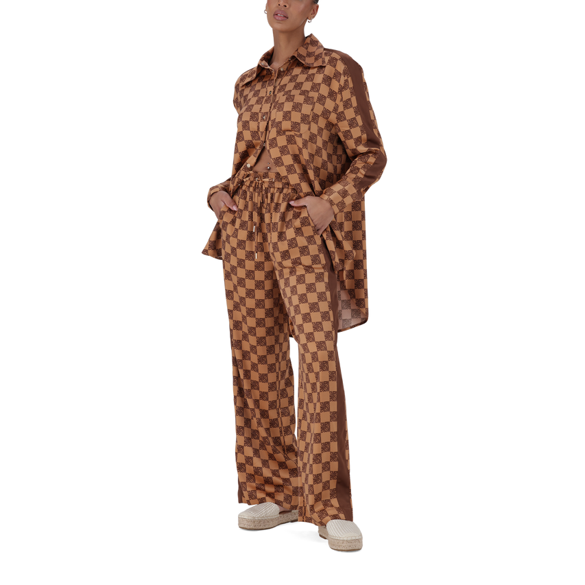 AZARA MOCHA MONOGRAM WIDE LEG PANT