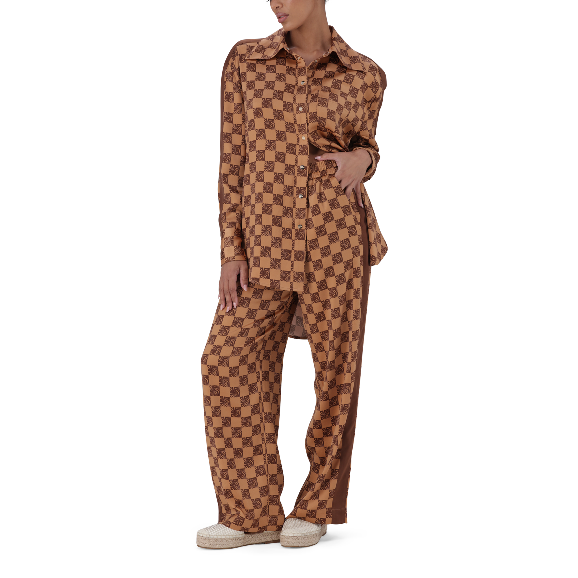 AZARA MOCHA MONOGRAM WIDE LEG PANT