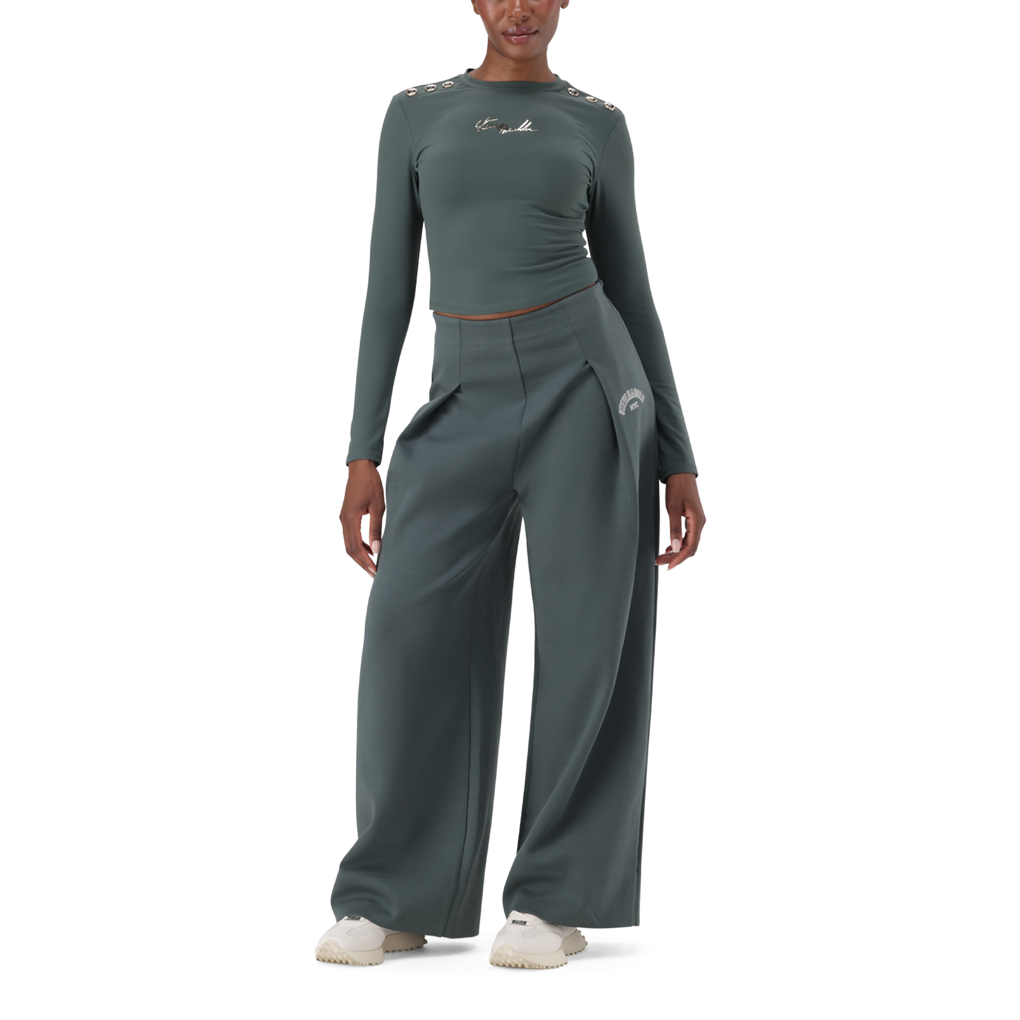 JEMIMA DARK SAGE WIDELEG SCUBA TROUSER - view 2