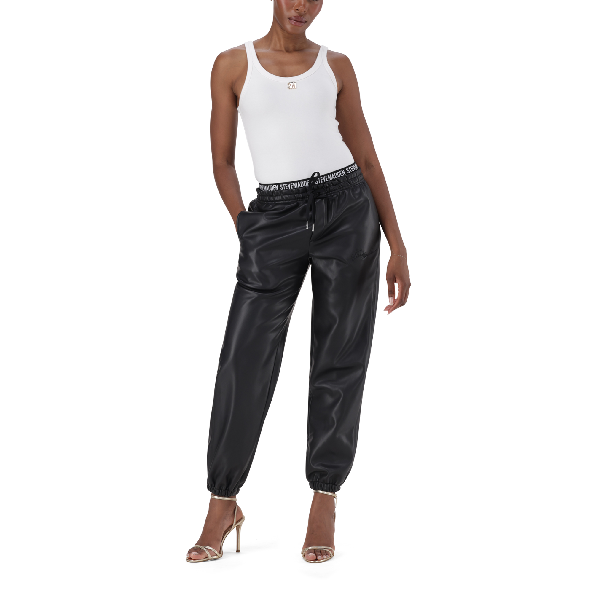 GIZELLE BLACK VEGAN LEATHER JOGGER - view 3