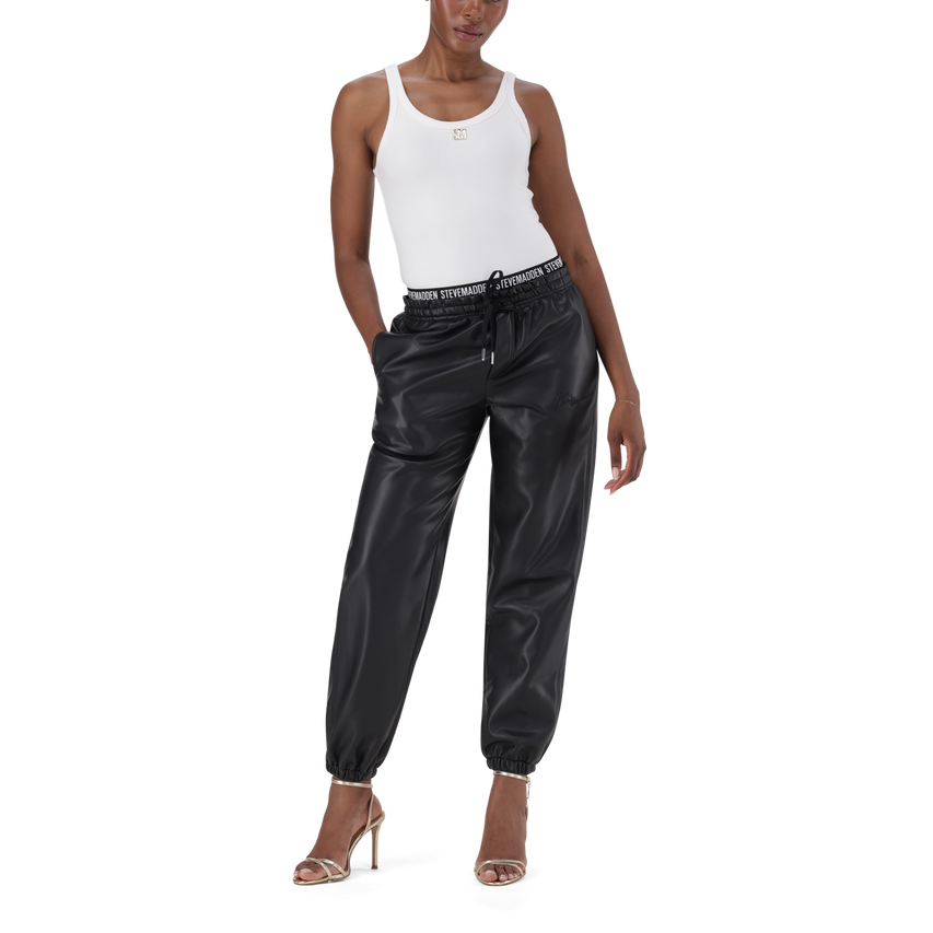 GIZELLE BLACK VEGAN LEATHER JOGGER - view 3