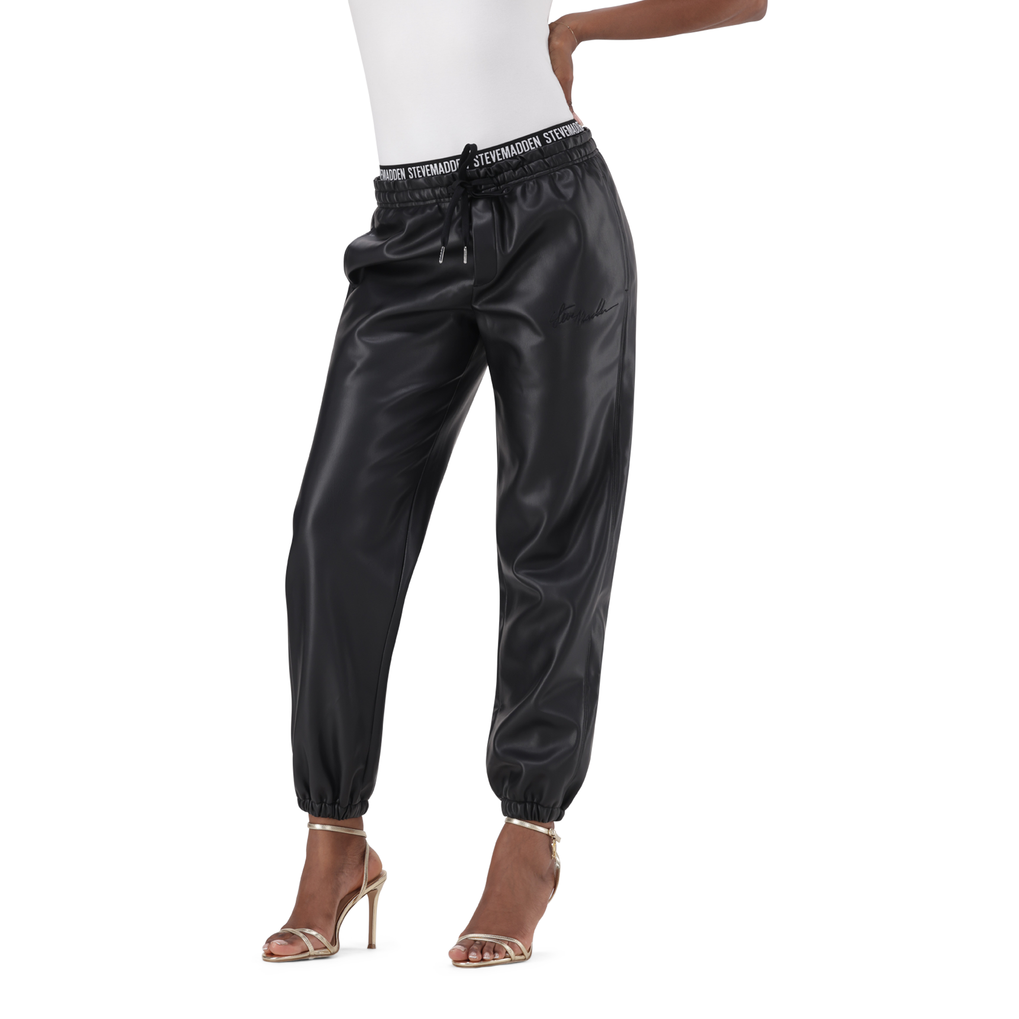 GIZELLE BLACK VEGAN LEATHER JOGGER - view 2