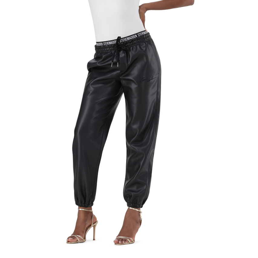 GIZELLE BLACK VEGAN LEATHER JOGGER - view 2