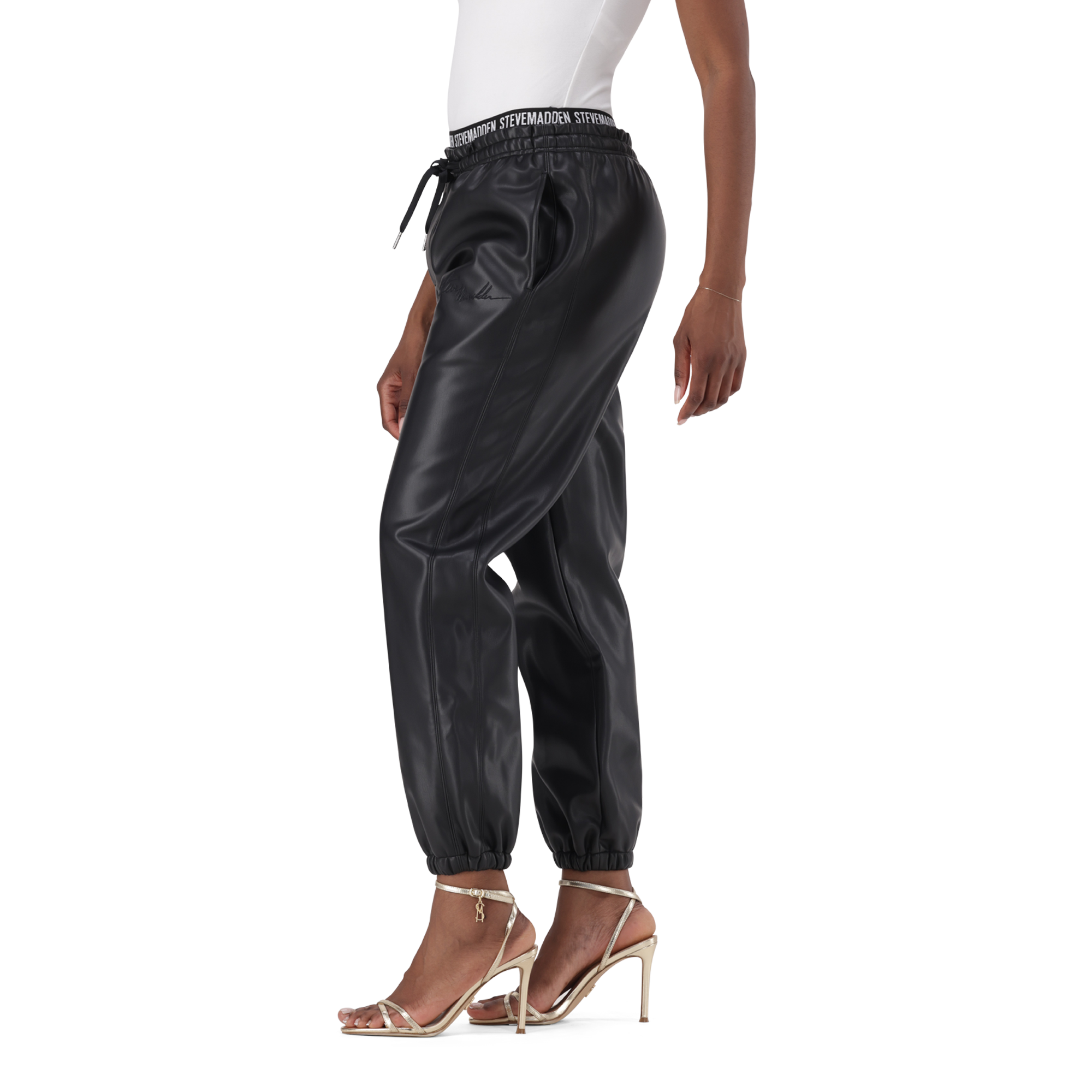 GIZELLE BLACK VEGAN LEATHER JOGGER - view 4