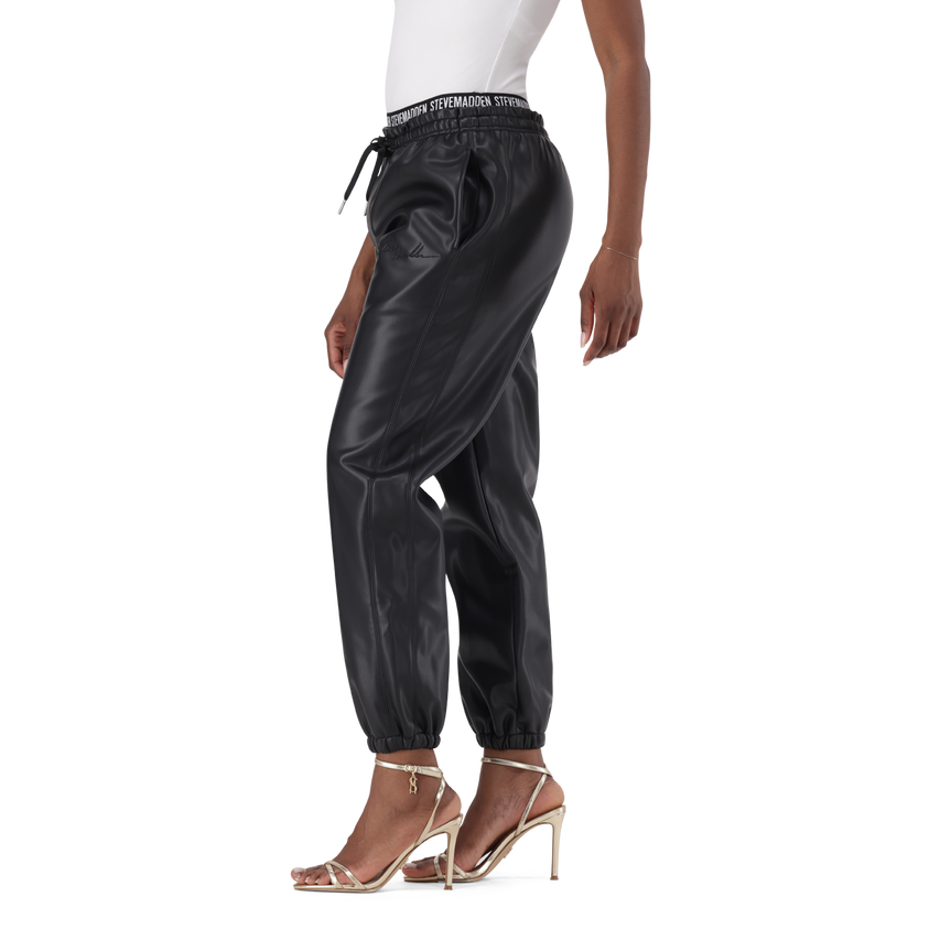 GIZELLE BLACK VEGAN LEATHER JOGGER - view 4