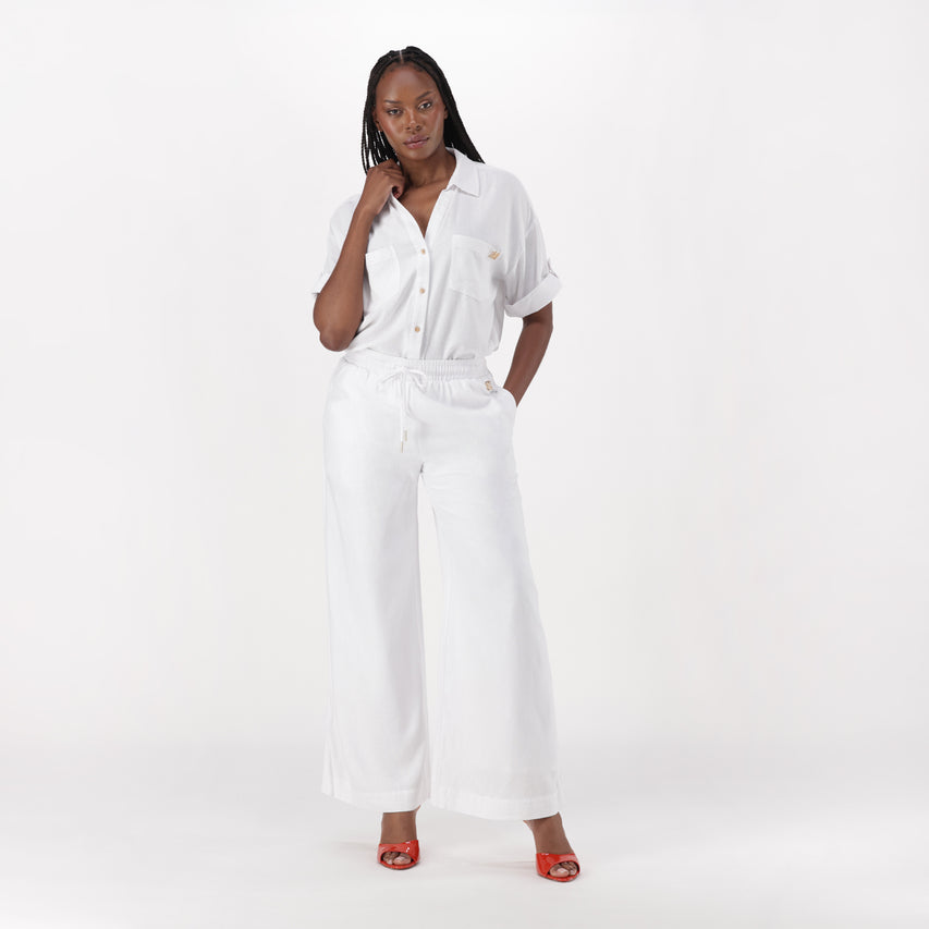 ARABELLA WHITE WIDELEG LINEN PANTS - view 2