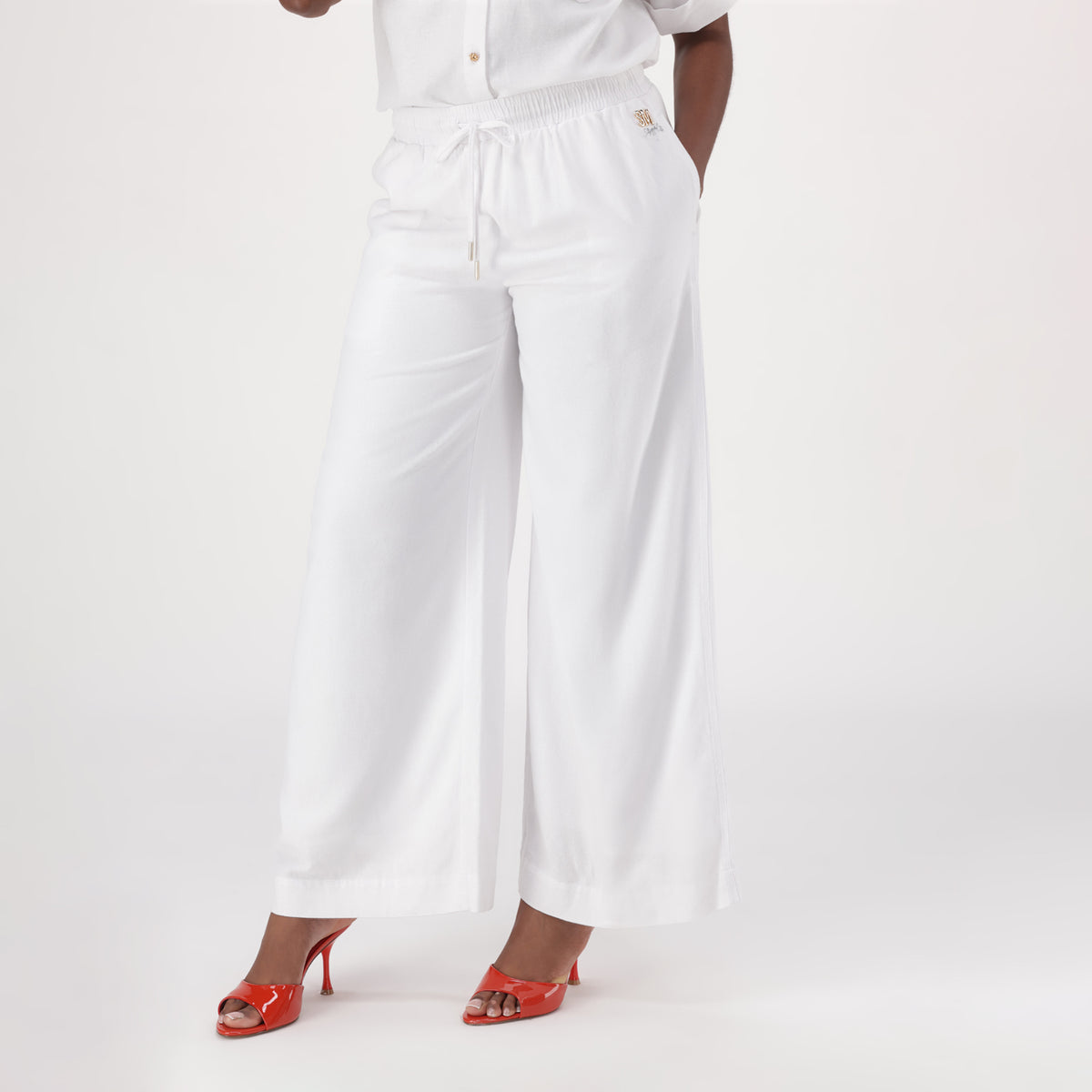 ARABELLA WHITE WIDELEG LINEN PANTS