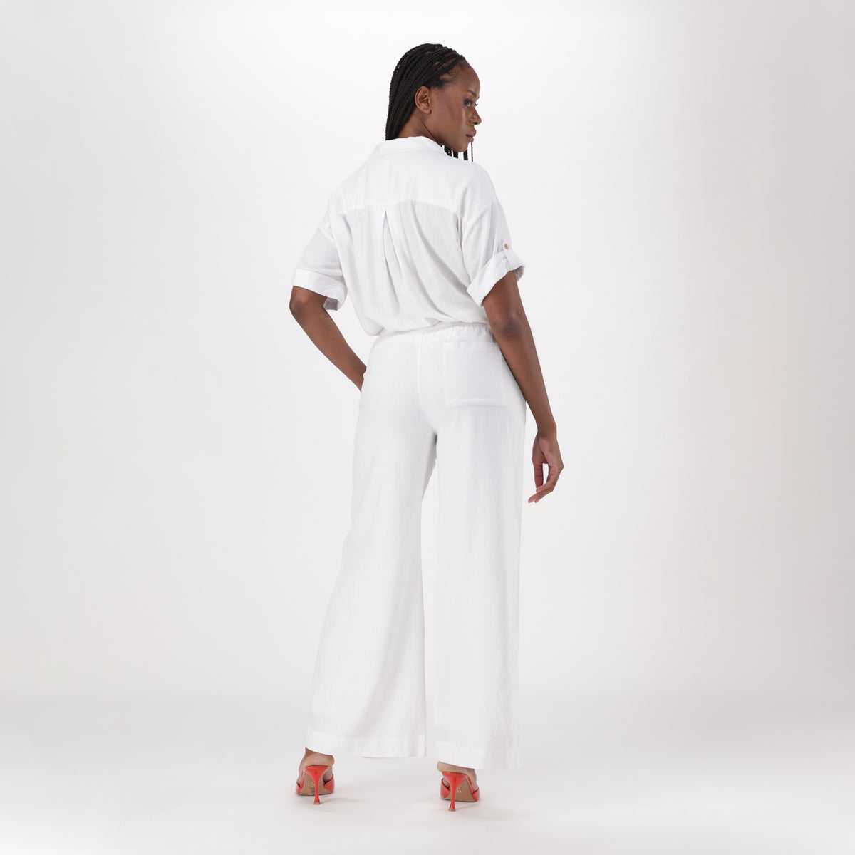 ARABELLA WHITE WIDELEG LINEN PANTS - view 5