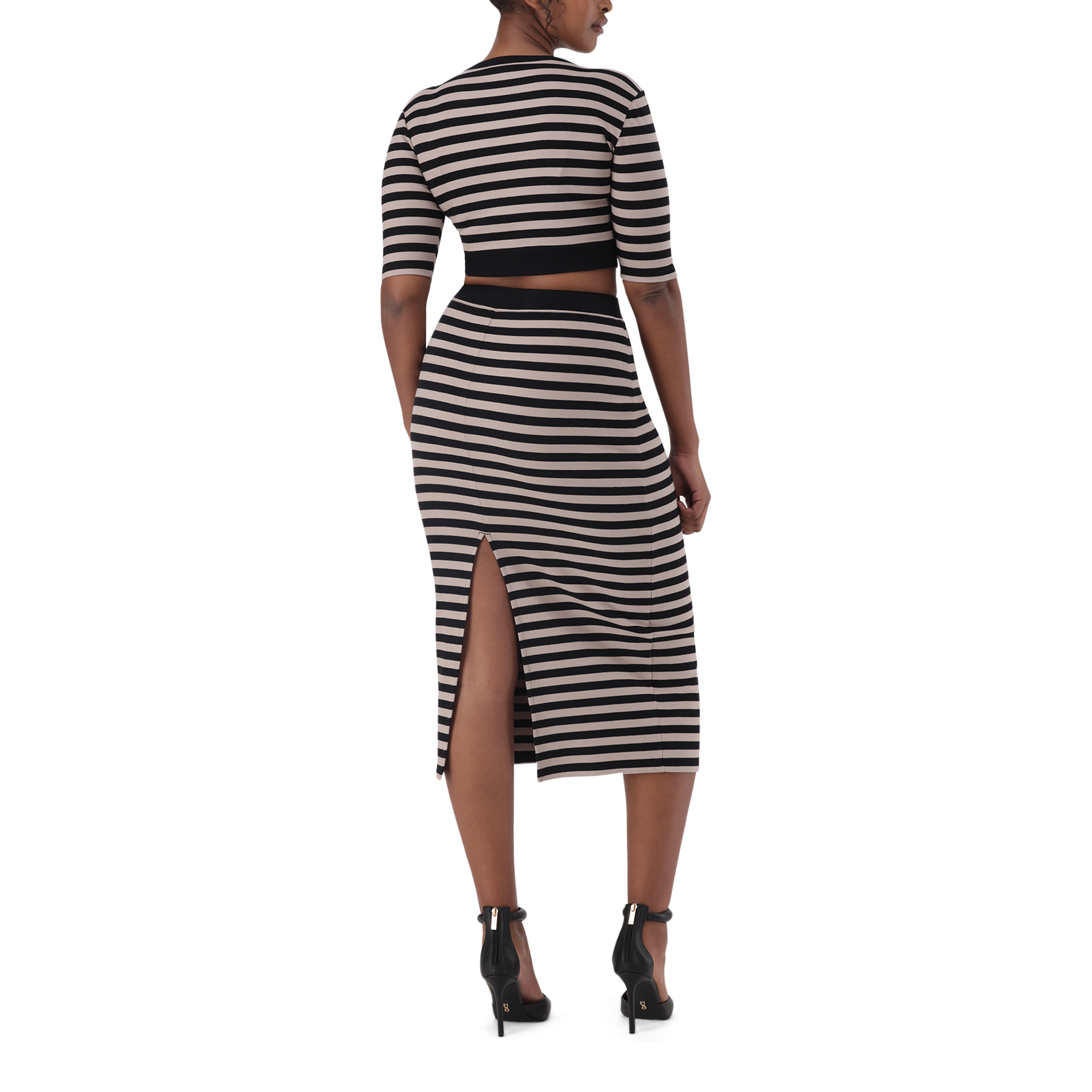 KINSLEY STRIPED BLACK CHAMPAGNE BODYCON SKIRT