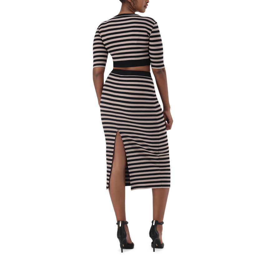 KINSLEY STRIPED BLACK CHAMPAGNE BODYCON SKIRT