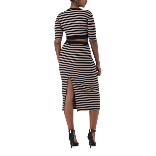 KINSLEY STRIPED BLACK CHAMPAGNE BODYCON SKIRT