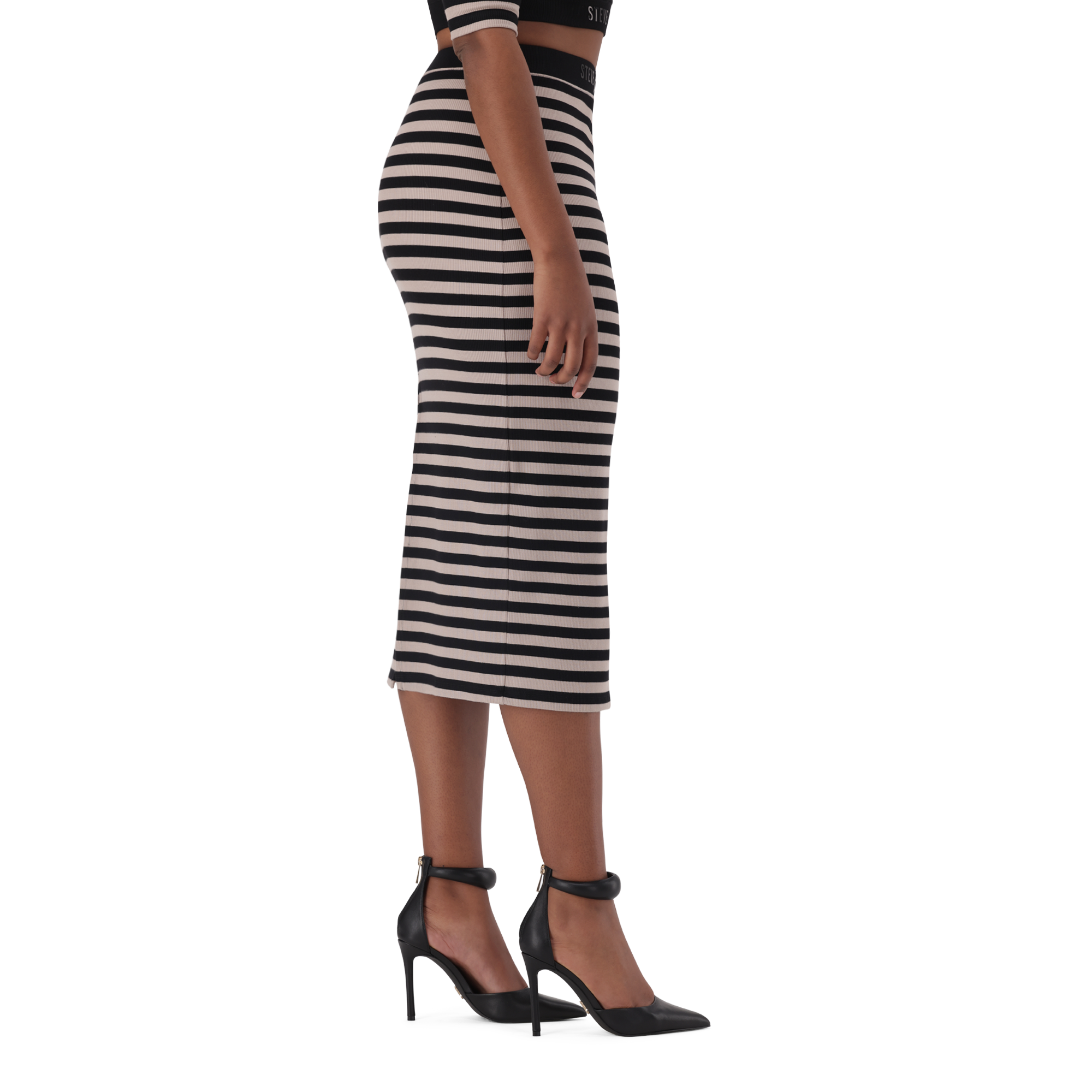 KINSLEY STRIPED BLACK CHAMPAGNE BODYCON SKIRT