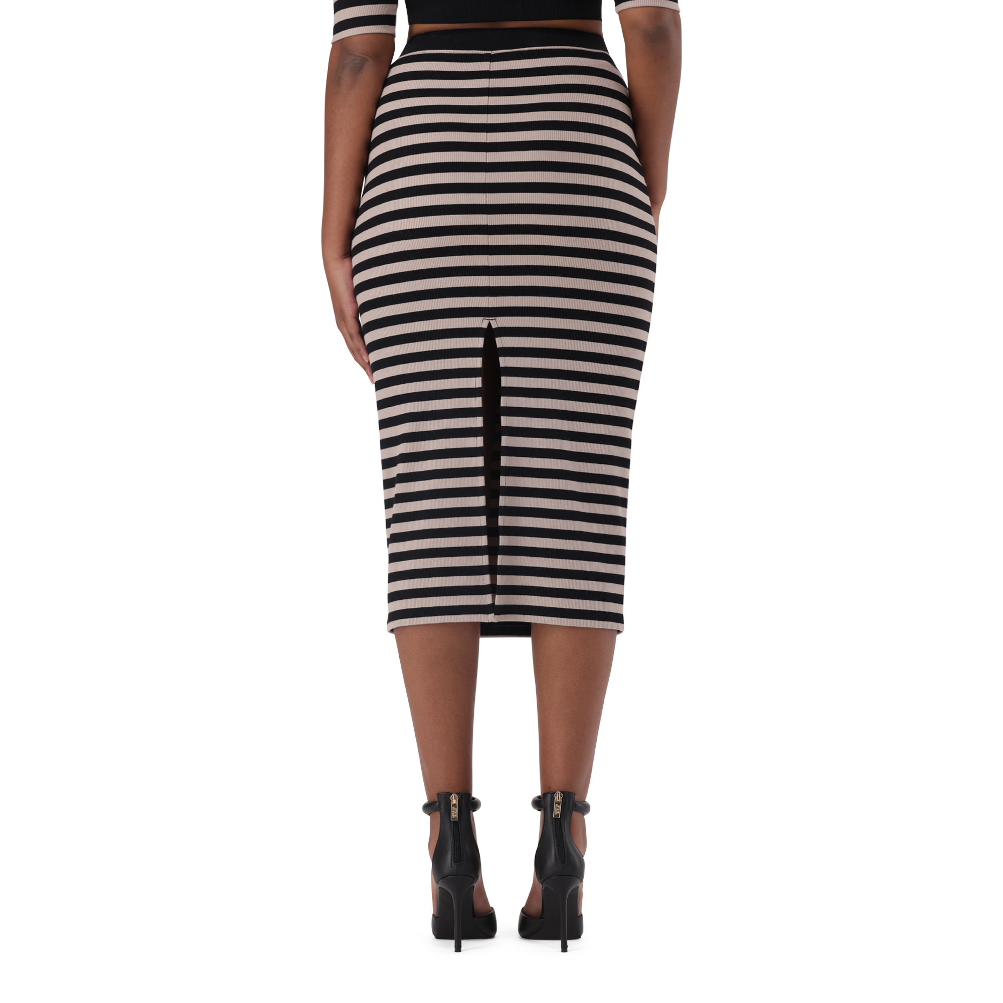 KINSLEY STRIPED BLACK CHAMPAGNE BODYCON SKIRT