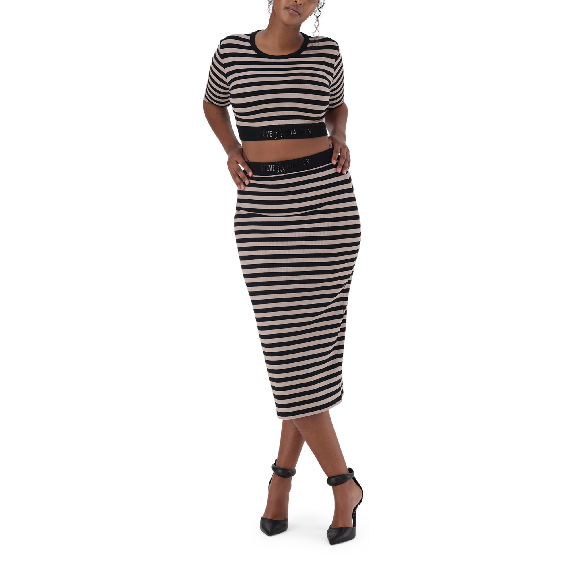 KINSLEY STRIPED BLACK CHAMPAGNE BODYCON SKIRT