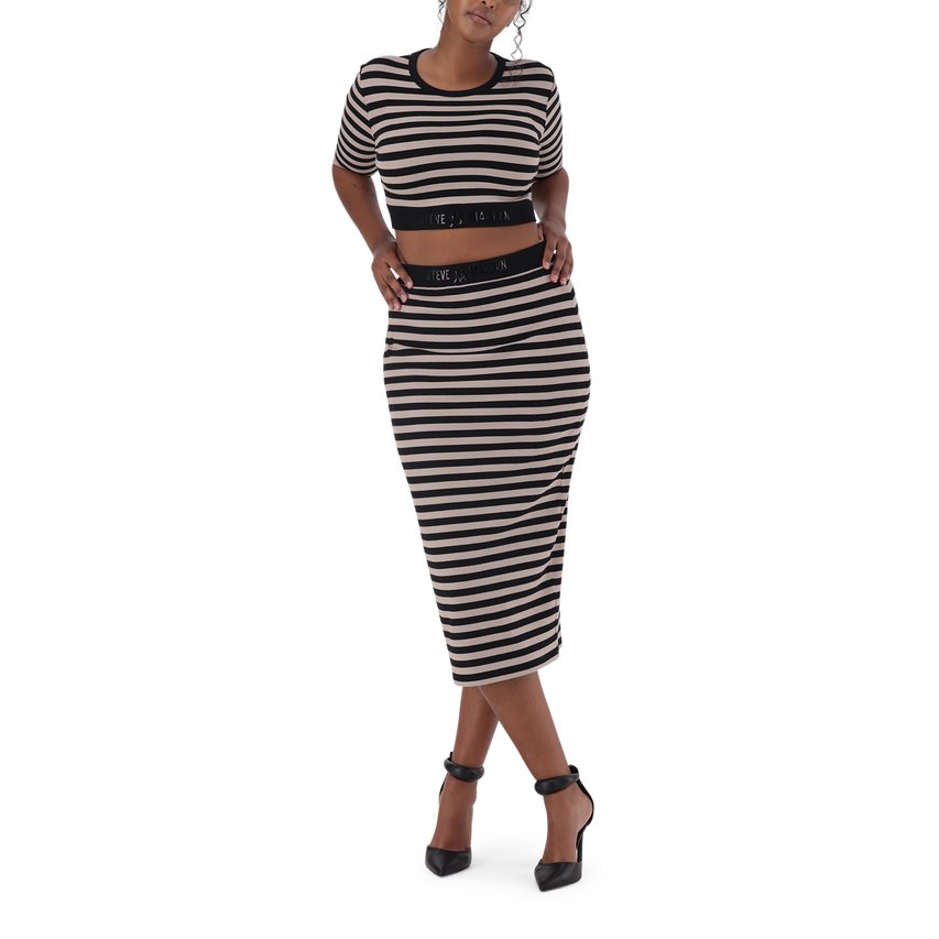 KINSLEY STRIPED BLACK CHAMPAGNE BODYCON SKIRT