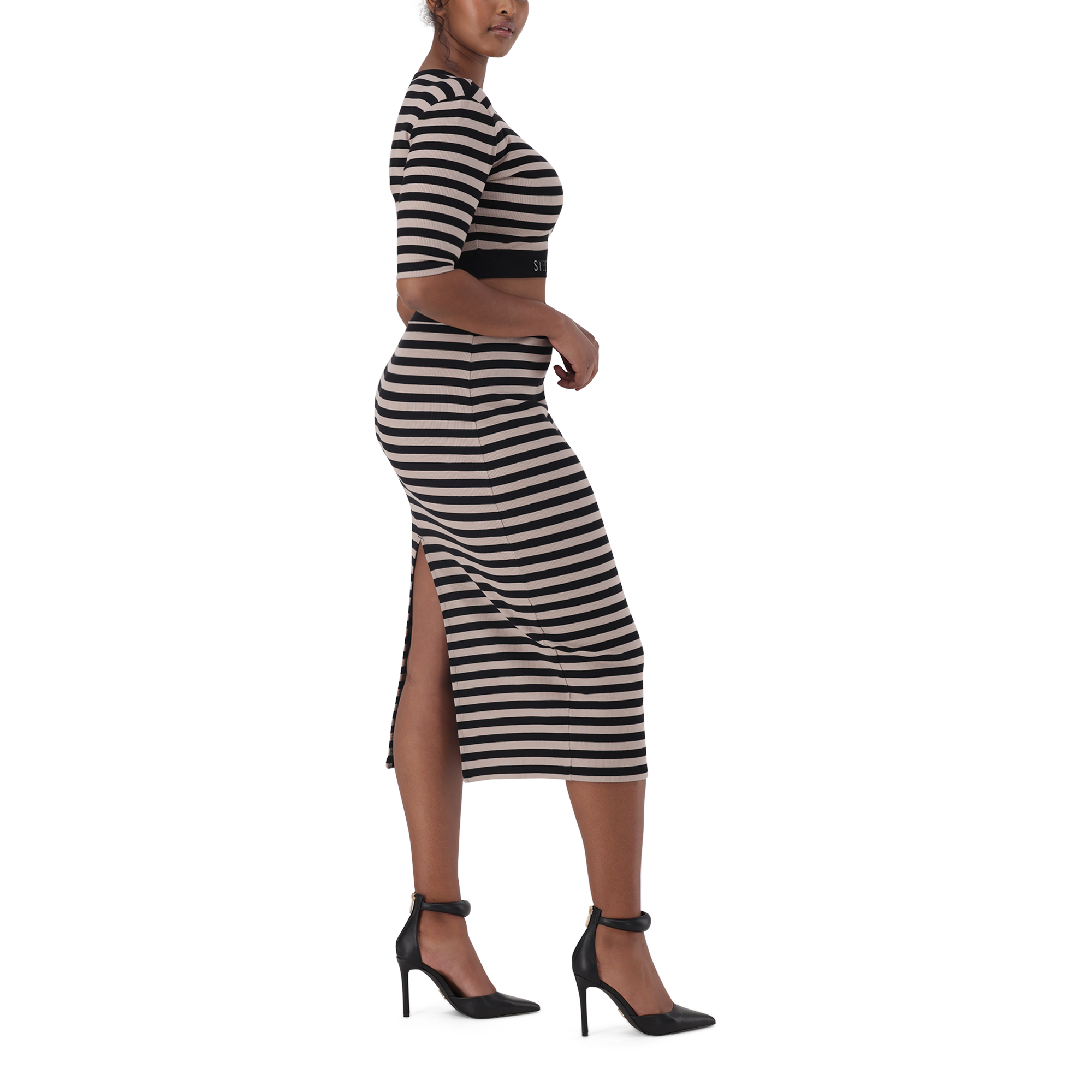 KINSLEY STRIPED BLACK CHAMPAGNE BODYCON SKIRT