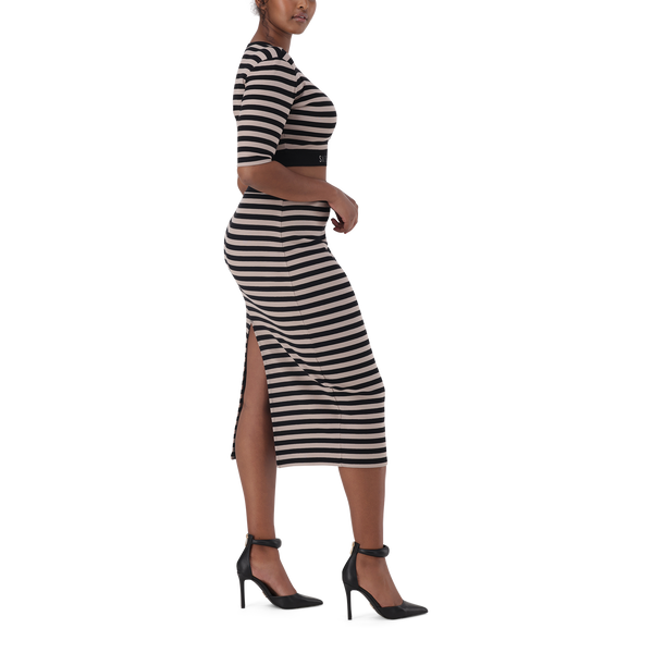 KINSLEY STRIPED BLACK CHAMPAGNE BODYCON SKIRT