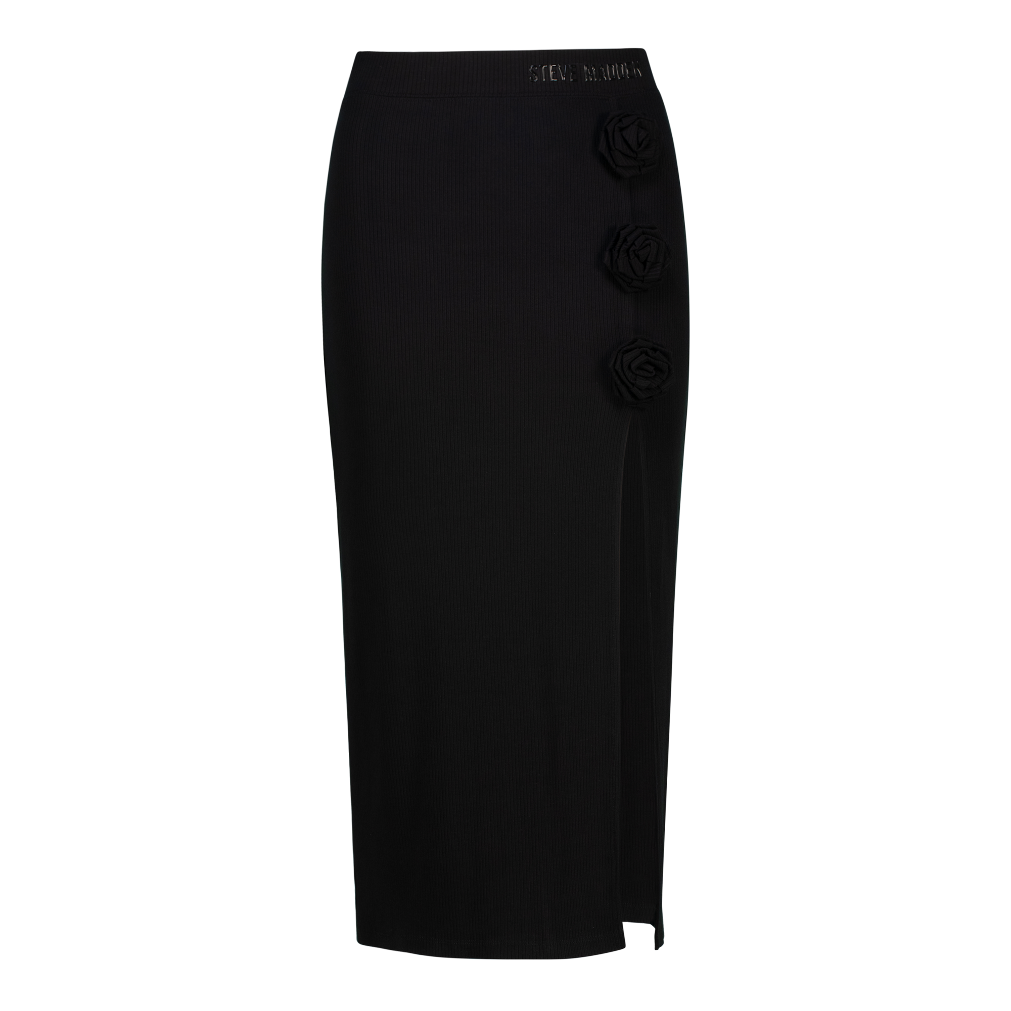 SADIE BLACK BODYCON SKIRT WITH ROSE