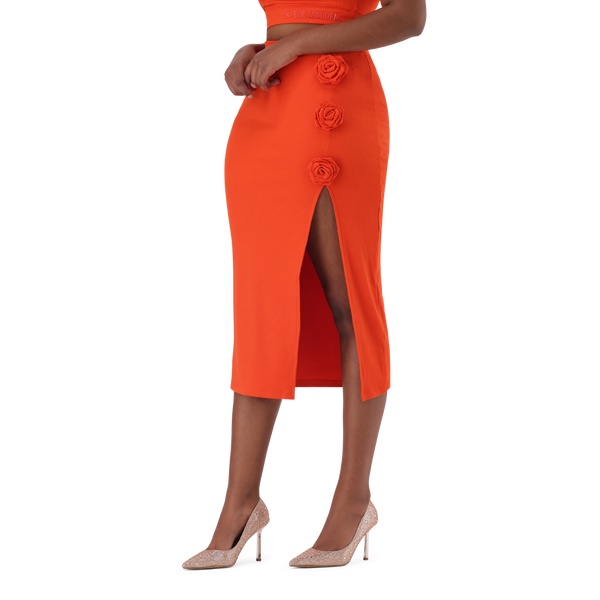 SADIE TANGERINE BODYCON SKIRT WITH ROSE