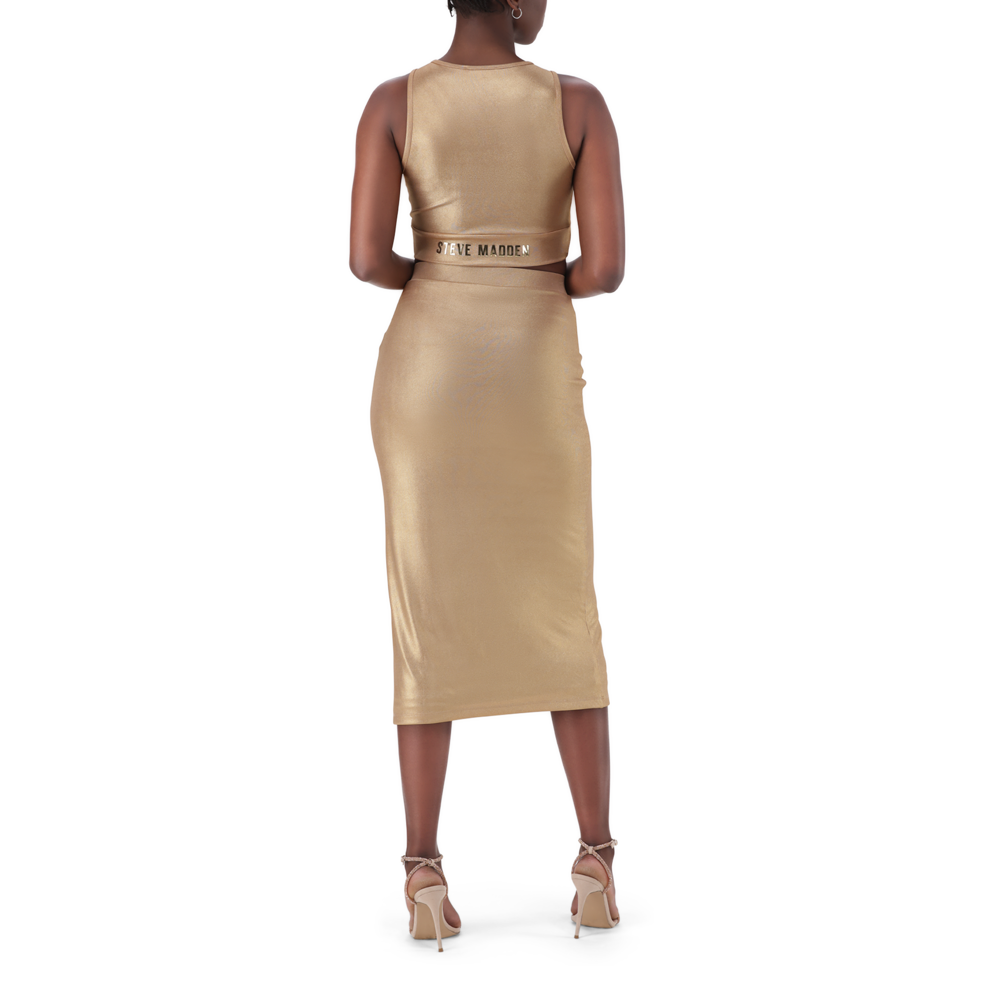 OPAL GOLD METALLIC BODYCON MIDI SKIRT